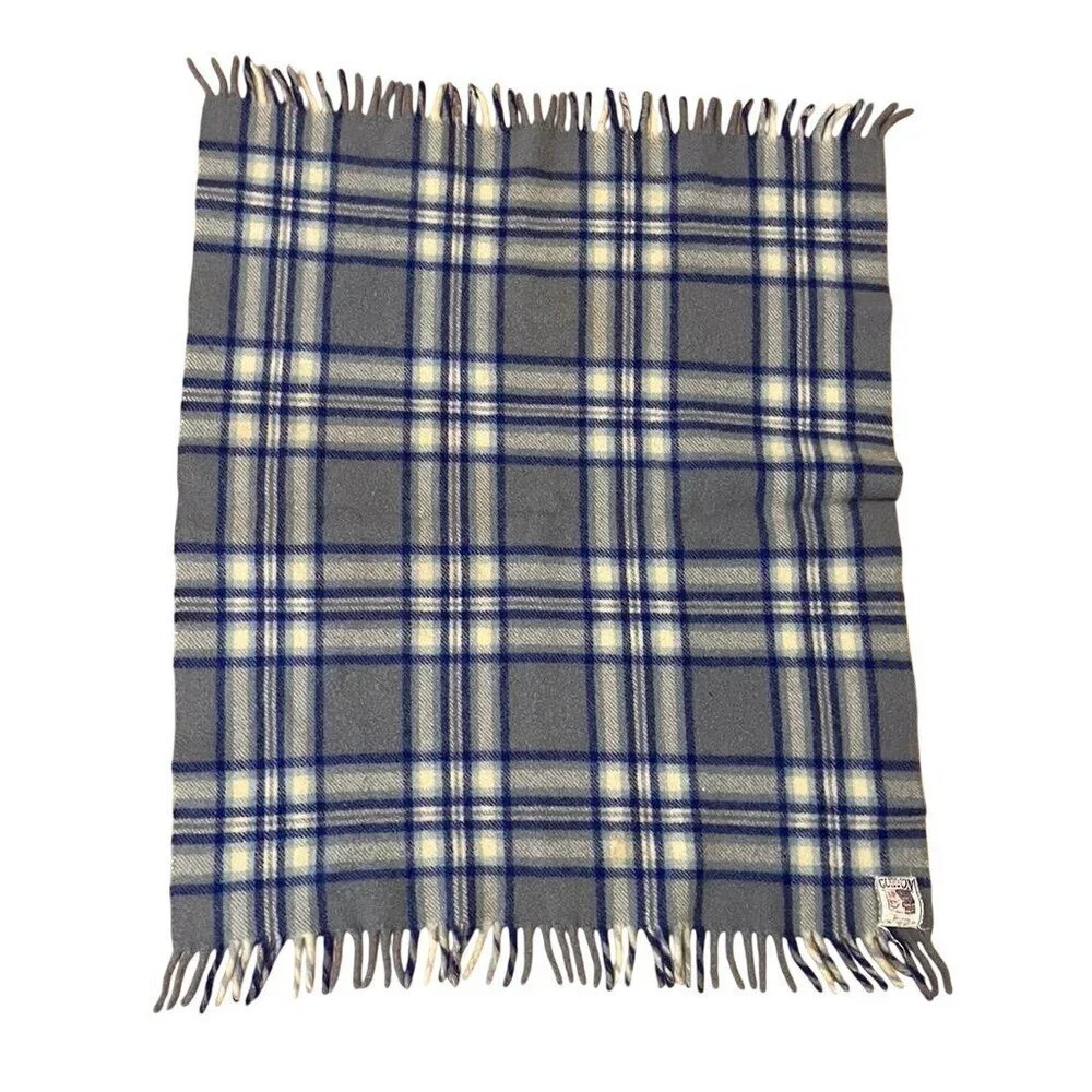 Vintage Curvon Royal Tartan Fringe Blanket Wool Stadium Throw Retro Cozy Classic